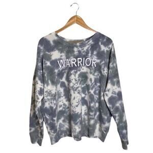 Lacausa Cotton Sweatshirt Warrior Crew Neck Size Medium Blue White Oversized NWT